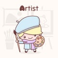 Cute kawaii characters. Alphabet professions. Letter A - Artist.