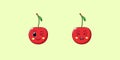Cute Kawaii Cherry, Cartoon Ripe Fruit. Vector