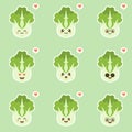 cute and kawaii Chinese cabbage character . Vegetables. Natural food, vegetarian, vegan and healthy nutrition. Flat vector Royalty Free Stock Photo