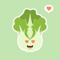 cute and kawaii Chinese cabbage character . Vegetables. Natural food, vegetarian, vegan and healthy nutrition. Flat vector Royalty Free Stock Photo