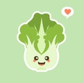 cute and kawaii Chinese cabbage character . Vegetables. Natural food, vegetarian, vegan and healthy nutrition. Flat vector