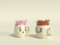 CUTE KAWAII CHOCOLATE COFFEE STRAWBERRY MUG CONVERSATION 3D ILLUSTRATION