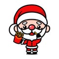 Cute And Kawaii Christmas Santa Claus Cartoon Character Eating Potato French Fries