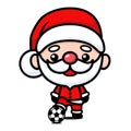 Cute And Kawaii Christmas Santa Claus Cartoon Character Playing Football