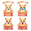 Cute Kawaii dog puppy pembroke welsh corgi adoption Mascot Cartoon Design Illustration Character vector art isolated on white Royalty Free Stock Photo