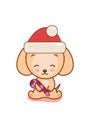 Cute kawaii doggy in Santa hat with candy. Christmas and New Year decoration. Royalty Free Stock Photo