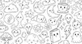 Cute Kawaii Doodle Pattern with Smiling Objects Royalty Free Stock Photo