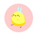 Cute kawaii Easter chicken wearing buuny ears