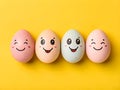 Cute Kawaii Easter Eggs with Happy Faces Pastel Pink & Mint Egg Decor Royalty Free Stock Photo