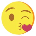 Cute kawaii emoji blowing a kiss colorful isolated