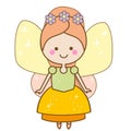 Cute kawaii fairy character. Winged pixie princess in beautiful dress. Cartoon style, girls kids stickers