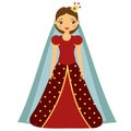 Cute kawaii fairy tale princess in red dress and crown. Royalty Free Stock Photo