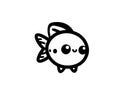 Cute kawaii fish vector illustration with black color white background Royalty Free Stock Photo