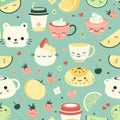 Cute Kawaii Food and Animal Pattern for Background Design Royalty Free Stock Photo
