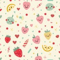Cute Kawaii Food and Animal Pattern for Background Design Royalty Free Stock Photo