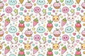Cute kawaii food and animal seamless pattern background Royalty Free Stock Photo