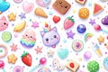 Cute kawaii food and character seamless pattern Royalty Free Stock Photo