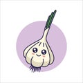 Cute Kawaii garlic cartoon icon illustration. Food vegitable flat icon concept isolated