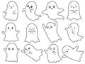 Cute kawaii ghost. Spooky halloween ghosts, smiling spook and scary ghostly character with Boo face vector cartoon