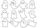 Cute kawaii ghost. Spooky halloween ghosts, smiling spook and scary ghostly character with Boo face vector cartoon illustration Royalty Free Stock Photo