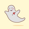 Cute kawaii ghost who fall in love. Vector illustration for Halloween. Good for logo or sticker for decoration.