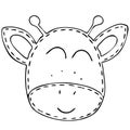 Cute kawaii giraffe with horns, children toy, vector illustration with decorative stitching, coloring