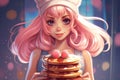 Cute kawaii girl wtih pancakes. Generate Ai