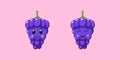 Cute Kawaii Grape, Cartoon Ripe Berries. Vector