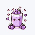 Cute and kawaii grape smoothie, purple blueberry drink, Vector illustration with hearts, generative ai