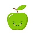Cute Kawaii Green apple with leaf isolated on white background. Vector illustration Royalty Free Stock Photo