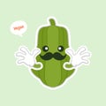 Cute and kawaii Green Chayote Cartoon Character. can be used in restaurant menu, cooking books and organic farm label. Healthy