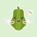 Cute and kawaii Green Chayote Cartoon Character. can be used in restaurant menu, cooking books and organic farm label. Healthy