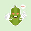 Cute and kawaii Green Chayote Cartoon Character. can be used in restaurant menu, cooking books and organic farm label. Healthy