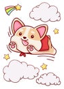 Cute kawaii hand drawn corgi dog super hero doodles, isolated on white background