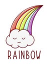 Cute kawaii hand drawn rainbow doodles, lettering rainbow, isolated on white background Royalty Free Stock Photo