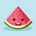 Cute Kawaii happy slice watermelon, vector fruit image