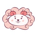 Cute kawaii head of a cartoon lamb. Vector pink flat monochrome illustration Royalty Free Stock Photo