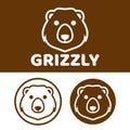 Cute Kawaii head grizzly bear Mascot Cartoon Logo Design Icon Illustration Character vector art. for every category of business, Royalty Free Stock Photo