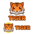 Cute Kawaii head tiger Mascot Cartoon Logo Design Icon Illustration Character vector art. for every category of business, company Royalty Free Stock Photo
