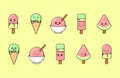 Cute kawaii ice cream characters with many expression