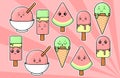 Cute kawaii ice cream characters with many expression