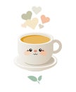 Cute kawaii illustration with a cup of tea. Vector