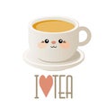 Cute kawaii illustration with a cup of tea. Vector