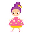 Cute kawaii kid girl in princess dress. Cartoon style vector illustration
