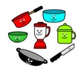 Cute kawaii kitchenware collection hand drawn sketch Royalty Free Stock Photo