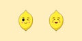 Cute Kawaii Lemon, Cartoon Citrus Fruit. Vector