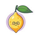 Cute Kawaii Lemon character with glasses. Vector hand drawn cartoon icon illustration. Lemon character in doodle style. Royalty Free Stock Photo