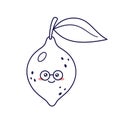 Cute Kawaii Lemon character with glasses. Vector hand drawn line art illustration. Doodle Lemon. Kids coloring book Royalty Free Stock Photo