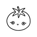 Cute kawaii line red tomato smiling with eyes. Cute childish vegetable character. Isolated flat fully editable