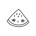 Cute kawaii line watermelon smiling with eyes. Cute childish berry character. Isolated flat fully editable illustration